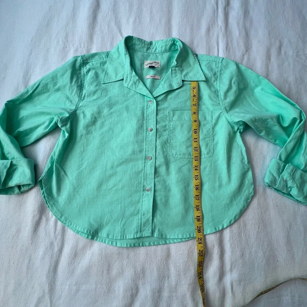 Universal Thread Lime Green Linen Blend Cropped‎ Button Down Shirt Womens Medium - Picture 5 of 8
